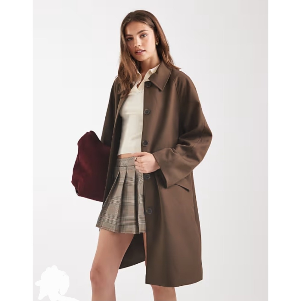 NWT ASOS‎ DESIGN Mid Length Tailored Car Coat Overcoat Jacket Size 2 Brown